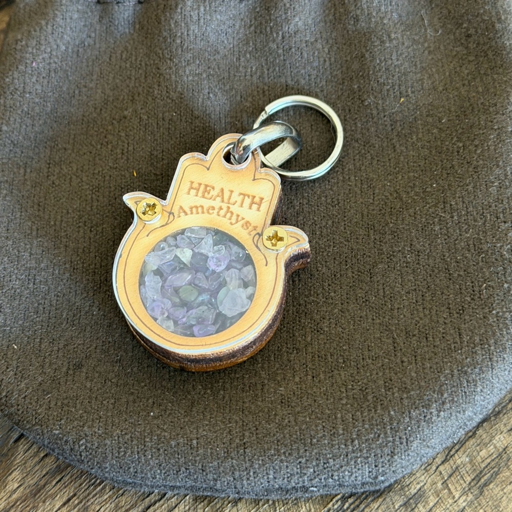 NEW Karma and Luck Amethyst keychain with pouch